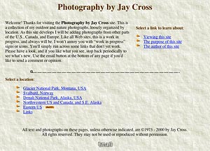 Home page of my first photography Web site, circa 2000
