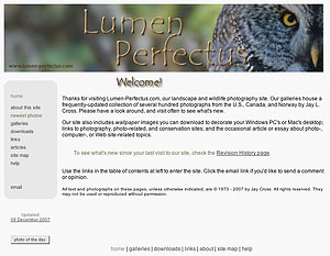Home page from the original lumen-perfectus.com Web site.