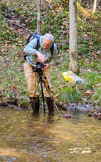 Steve standing in Betts Creek with his D800, west-central Michigan, U.S.