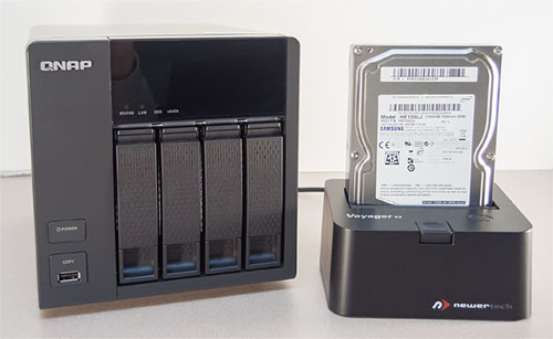 The QNAP TS-469L with the hard-drive dock.