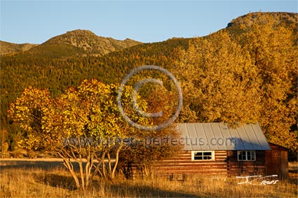 October sunset at the Sandage cabin, Lake County, Montana, U.S.