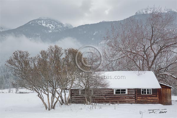 The Sandage cabin in winter, Lake County, Montana, U.S.