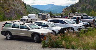Parking lot at Kootenai Falls trailhead, Libby, Montana, U.S.