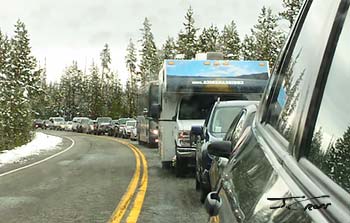 Traffic in Yellowstone National Park, Wyoming, U.S.