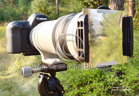 Camera setup with telephoto and solar filter