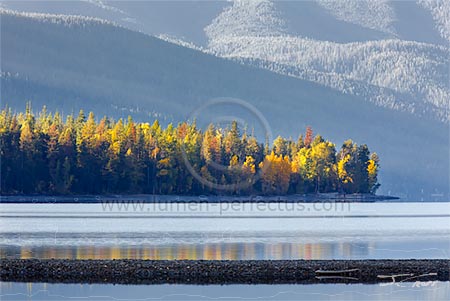 Fall color across Lake McDonald in Glacier National Park