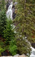 A vertical panorama photo of Holland Falls, in western Montana's Swan Valley.
