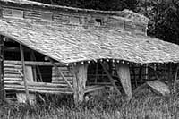 The remains of a horse barn in Polebridge, Montana, U.S.
