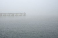 Fishing in fog, Flathead Lake, Polson, MT, U.S.