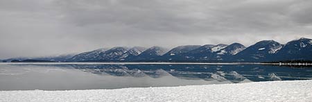 Winter panarama, Mission Mountains and Flathead Lake, Montana, U.S.