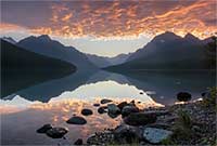 Bowman Lake at sunrise, Glacier National Park, Montana, U.S.