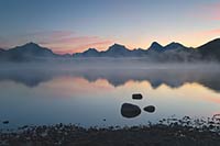 Misty sunrise, Lake McDonald, Glacier National Park, Montana, U.S.