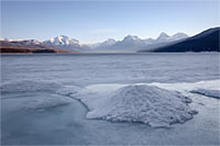 Ice mounds on Lake McDonald's shore, Glacier National Park, Montana, U.S.