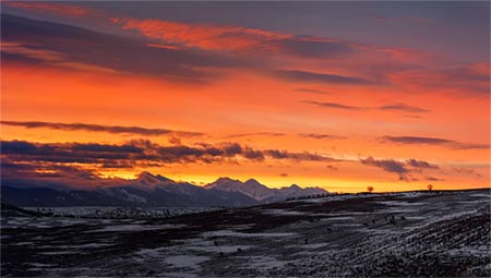 Pre-sunrise panorama of the Mission Mountains, Montana, U.S.