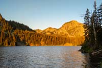 Piper Lake at sunrise in the Mission Mountains Wilderness.