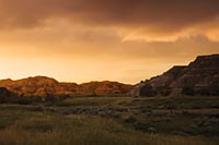 Departing storm at sunset in Theodore Roosevelt National Park, North Dakota, U.S.