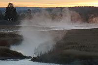 Misty sunrse on the Madison River, Yellowstone National Park, Wyoming, U.S.