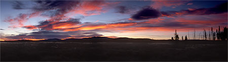 Sunset panorama, Swan Lake Flats, Yellowstone National Park, Wyoming, U.S.